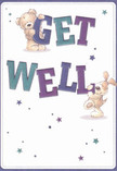 Sweetness and cheer leap from this Brondesbury get well card, where an adorable teddy bear and a floppy-eared puppy join forces amid playful, oversized letters spelling out 'Get Well.' The vivid indigo and teal palette of the text pops against a gentle cream background, radiating optimism and the happy energy of a sunny day on Brondesbury Road. Shimmering stars in blue and purple shades sprinkle across the design, adding a touch of whimsy and possibility. The tactile details-the bear's soft-looking fur and the puppy's plush, welcoming form-suggest warmth and security, like the cozy embrace of a freshly delivered bouquet. This illustrated scene is more than mere sentiment; it's a crafted expression of kindness, reflecting the heartfelt gestures that define Brondesbury Flowers. Whether paired with fresh blooms or sent alone, the mood is uplifting and sincere, ideal for supporting someone in recovery across Brondesbury and beyond.